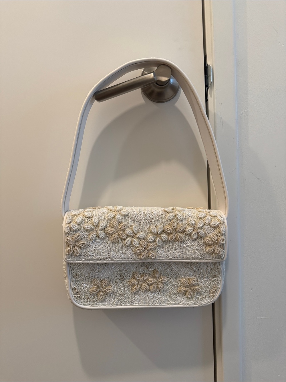 STAUD White Beaded Floral Mini Shoulder Bag